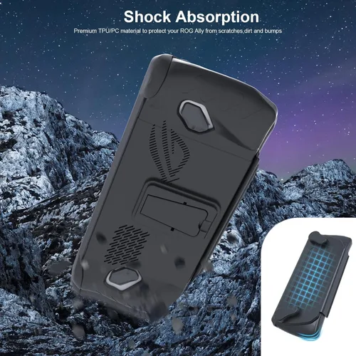 Vista 4 de JDDWIN Funda completa para ASUS Rog Ally 2023, funda protectora de mano con cubierta frontal desmontable y soporte para Rog Ally, a prueba
