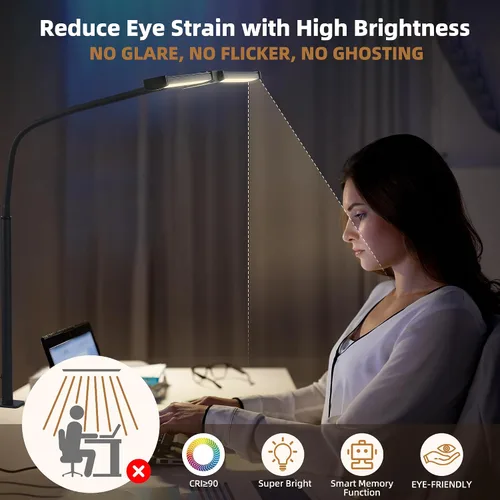 Vista 4 de Motumen Lámpara de escritorio LED para oficina en casa, abrazadera de luz de escritorio para cuidado de los ojos, color negro