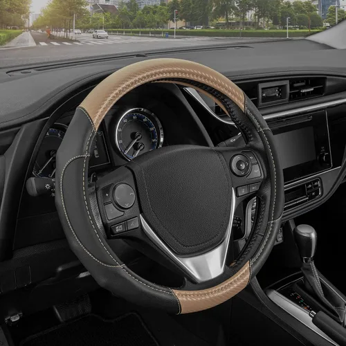 Vista 23 de Motor Trend GripDrive - Funda de cuero negro sintético para volante de automóvil, camión, camioneta, SUV, tamaño pequeño de 14 pulgadas, funda
