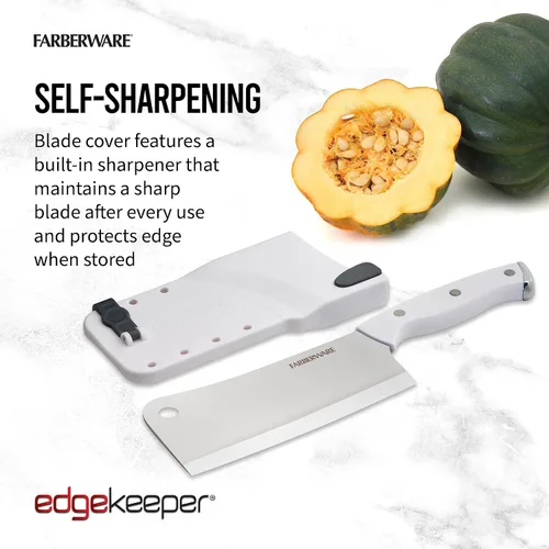 Vista 5 de Farberware - Cuchilla de 6 pulgadas con funda autoafilable EdgeKeeper, hoja de acero inoxidable de alto carbono, mango blanco de triple remache