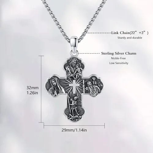 Vista 4 de Brisskaari Collar ovalado de San MiguelSan Cristóbal para mujeres y hombres plata de ley 925 collar con colgante de amuleto de San Patricio arcángel