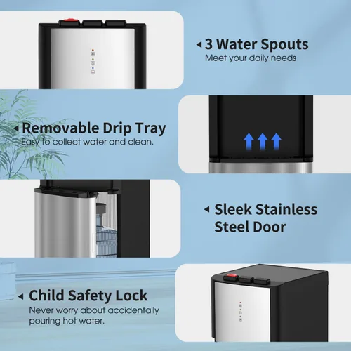 Vista 4 de IKT Dispensador de enfriador de agua autolimpiante, carga inferior para botella de 3-5 galones con bloqueo de seguridad para niños, pantalla LED