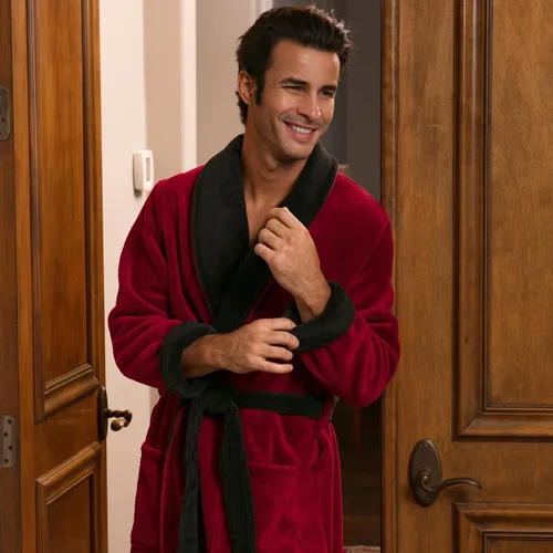 Vista 4 de Alexander Del Rossa - Bata de baño de forro polar acolchado para hombre