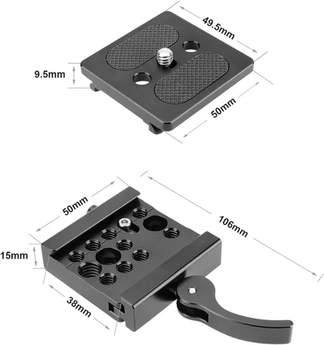 Vista 2 de Placa de liberación rápida compatible con estilo ARCA para accesorios de trípode de cámara DSLR