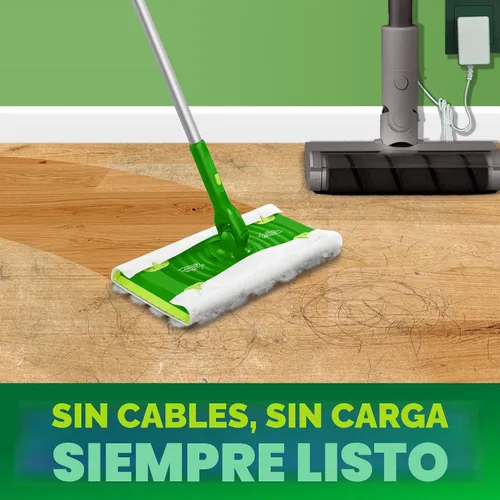 Vista 4 de Swiffer Kit de iniciación de lujo para el cabello con poste plegable, 9 paños secos con imán para el cabello, 2 paños húmedos adicionales para mopa
