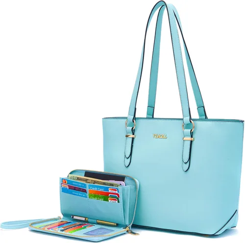 Vista 27 de YZAOLL Bolsos para mujer de cuero sintético, medianos y grandes, bolso de hombro, cartera, juego de bolso de mano y billetera