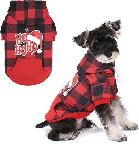 Vista 31 de KOOLTAIL Sudadera a cuadros con capucha, con gorro y bolsillo, para perros pequeños, medianos y grandes y gatos, abrigo suave y cálido para invierno