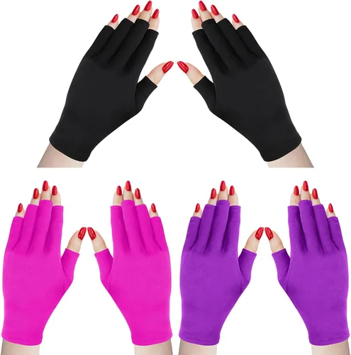 Vista 7 de Syhood 3 pares de guantes de luz UV para lámpara de uñas de gel, guantes de manicura, guantes anti UV sin dedos, protegen las manos de la lámpara