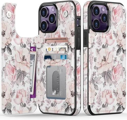Vista 57 de LETO para iPhone 15 Pro Funda tipo cartera - Tapa tipo folio con patada - Diseños de moda - Tarjetero - Funda protectora para mujeres y niñas - 6.1