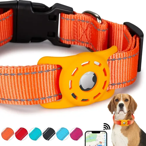 Vista 13 de Collar para perro, compatible con AirTag, collar de nailon para cachorros con soporte de silicona para perros pequeños, negro, XS: cuello de 8 a 12