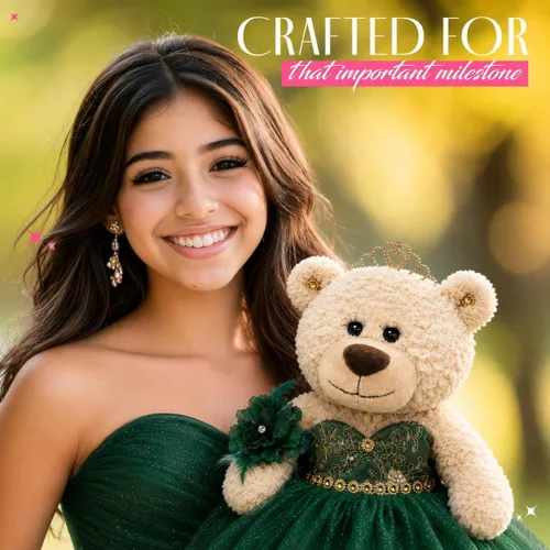 Vista 7 de Centro de mesa grande de 20.0 in de oso de peluche de quinceañera - Vestido elegante, regalo de recuerdo de gran tamaño para 15 años, decoración