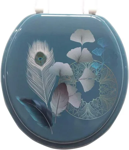Vista 8 de Uniware Asientos de inodoro estándar de diseño único de 17 pulgadas con parachoques hermético frontal redondo (3 plumas)