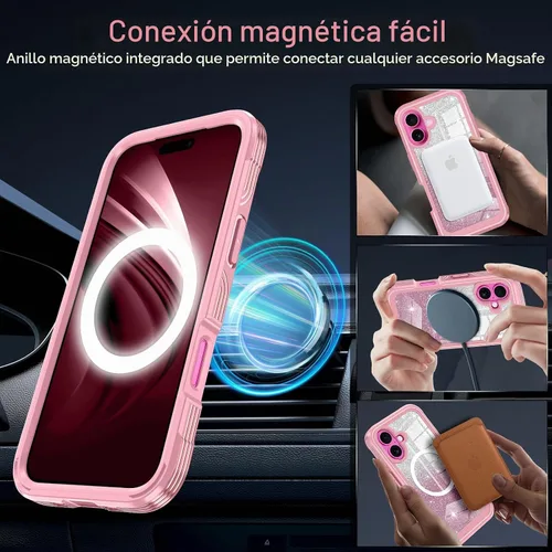 Vista 5 de Hekodonk Funda para iPhone 16, compatible con Magsafe [protector de pantalla de vidrio templado integrado y protección de lente de cámara] cuerpo