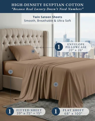 Vista 446 de LANE LINEN - Sábanas individual 100% algodón egipcio suave, cómodo y grueso de calidad de hotel, costuras reforzadas totalmente elásticas, sin