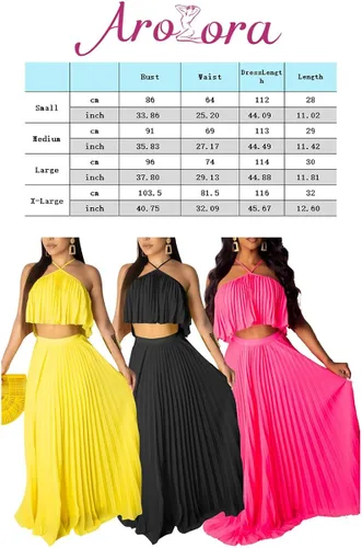 Vista 3 de Aro Lora Vestido largo de gasa sexy sin mangas con volantes para mujer, falda larga plisada de 2 piezas