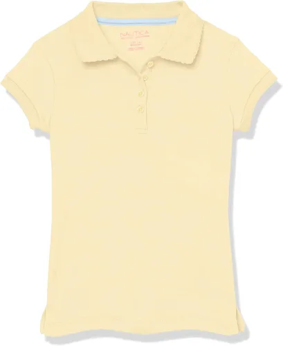 Vista 8 de Nautica Camisa polo de manga corta para uniforme escolar para niñas, cierre de botón, tela de piqué suave