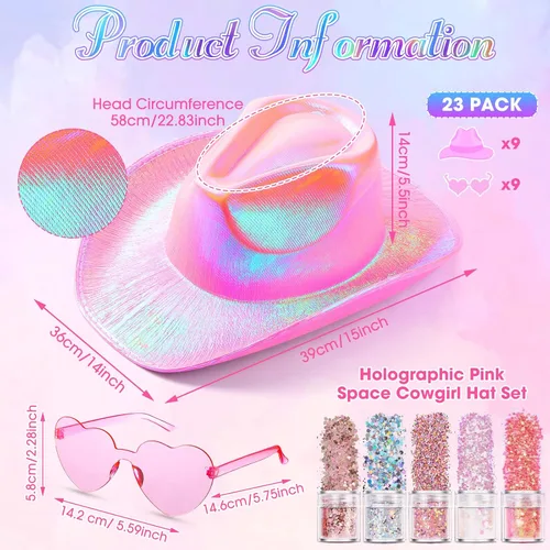 Vista 2 de Coume 23 sombreros de vaquero iluminados, brillantes holográficos, sombreros de vaquera con lentes de sol de corazón para mujer, disfraz de fiesta