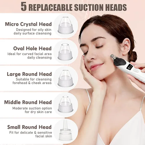 Vista 5 de Aspiradora de poros para eliminar puntos negros, limpiador facial de poros, 5 potencias de succión, 5 sondas, kit de aspiradora de puntos negros