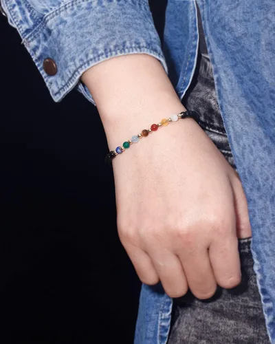 Vista 6 de Jewever Pulseras de 7 chakras para mujer, piedra real, cuerda de la suerte, pulsera de cuentas de cristal, cristales y piedras curativas, joyería