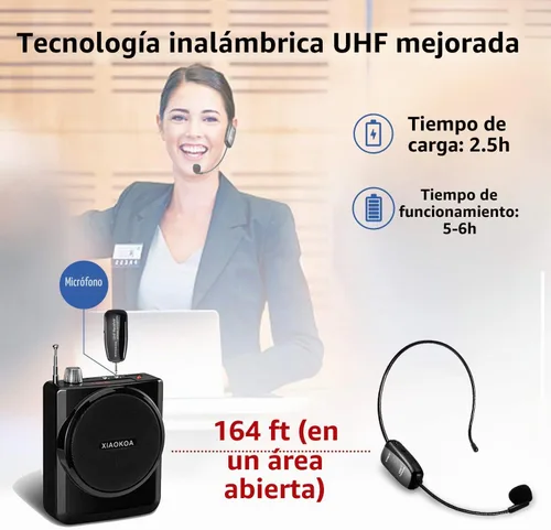 Vista 5 de Auriculares inalámbricos UHF con micrófono: Sistema de micrófono de cabeza inalámbrico, micrófonos con carga USB-C, rango de 164 pies - para Negro1