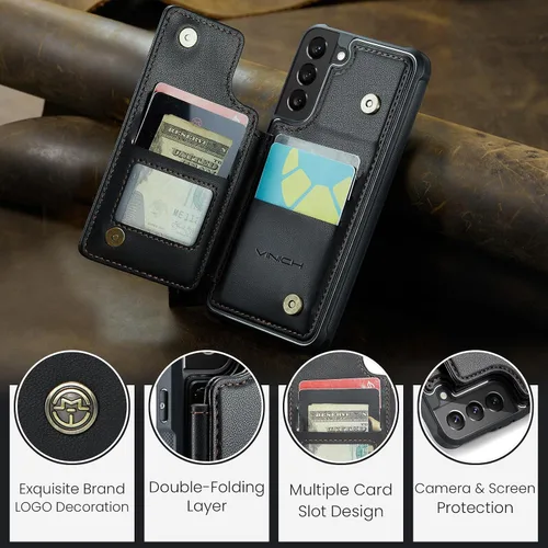 Vista 9 de Vinich - Funda tipo cartera para Samsung Galaxy S22 con tarjetero, color negro Ranuras de crédito con bloqueo RFID, soporte para teléfono a prueba