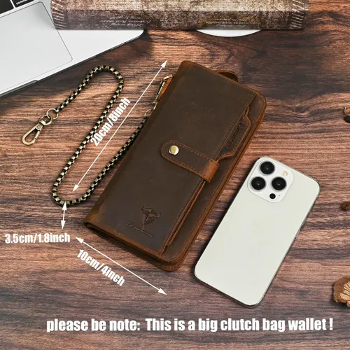 Vista 75 de Genuino Caballo Loco Cuero Regalo de Viaje Moneda Bolsillo Tarjetero Organizador Largo Cadena Rfid Cartera Monedero Con Broche Para Hombres Hombres