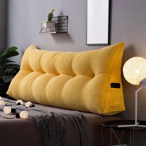 Vista 8 de Almohada triangular de cuña, respaldo de cabecera de vellón, cojín grande para reposo en cama, almohadas de lectura, almohada de apoyo de Azul