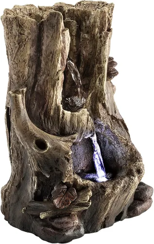 Vista 7 de Alpine Corporation WIN326 fuente de mesa iluminada de varios niveles con tronco de árbol de selva, con luces LED, 28 cm, marrón