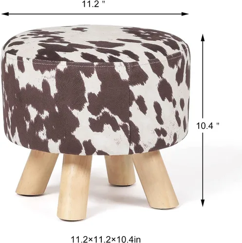 Vista 3 de Homebeez Taburete otomano redondo de terciopelo, reposapiés pequeño con patas antideslizantes (vaca marrón)