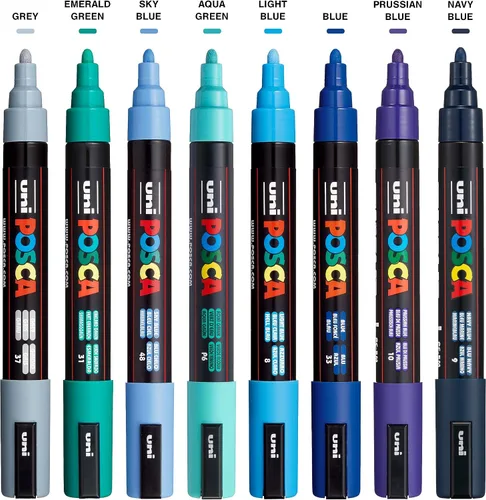 Vista 2 de Posca PC-5M Rotuladores de Pintura a Base de Agua, Punta Media Reversible (1.8-2.5mm), Tono Fresco, Pack de 8