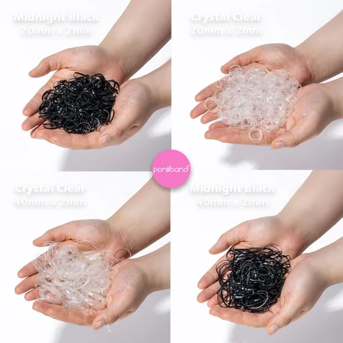 Vista 4 de Bandas elásticas para el cabello de alta calidad sin látex (0.787 in/1.575 in x 0.079 in x 0.016 in, negro medianoche y transparente cristalino)