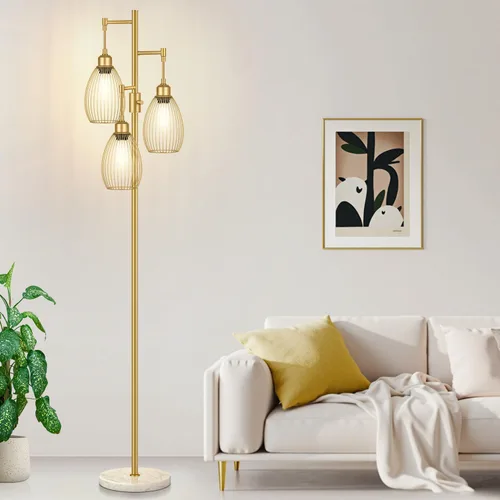 Vista 18 de Lámpara de pie regulable, 3 bombillas LED Edison de 800LM incluidas, lámpara de pie industrial de granja lámpara de árbol de pie con elegante jaula