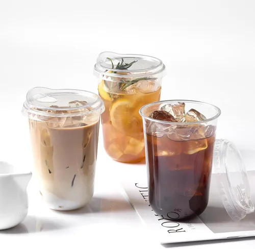 Vista 6 de Tazas de plástico transparentes con fondo redondo y tapas con orificio, 25 juegos, tazas de café helado desechables de 16 oz con tapas sin pajita