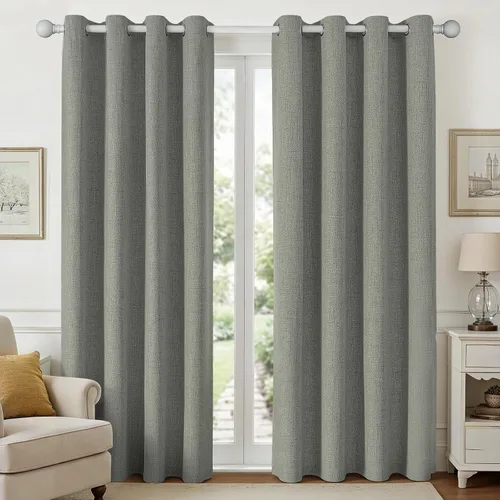 Vista 20 de Joydeco Cortinas negras 100% opacas para dormitorio, oscurecimiento de habitación, aislamiento térmico, cortinas cortas texturizadas con ojales