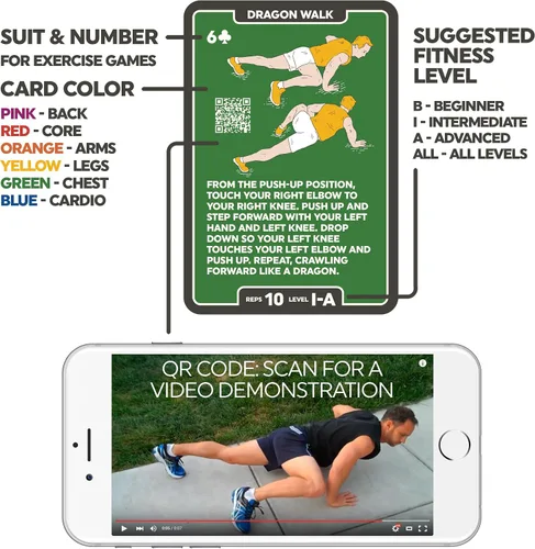 Vista 4 de Tarjetas de ejercicio: juego de 52 cartas para entrenamiento corporal de fuerza y peso (versión en inglés) Diseñado por un experto en fitness