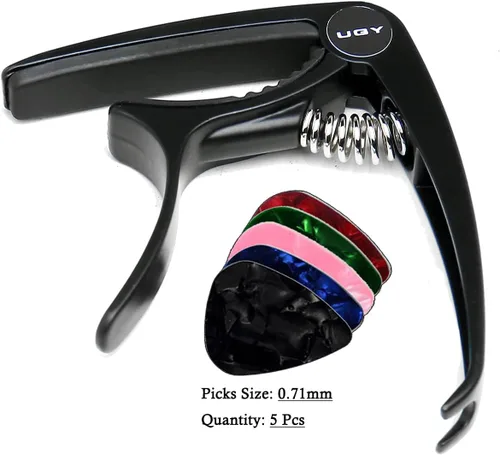 Vista 7 de Ugy Capo guitarra, Capo para guitarra acústica y guitarra eléctrica, cambio rápido capo & ukelele Capo (negro)