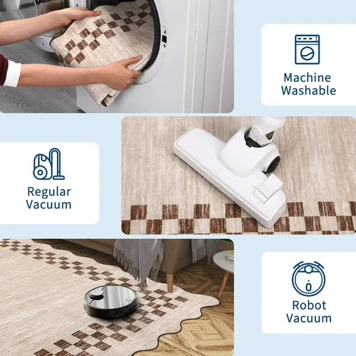 Vista 7 de GarveeHome Alfombra lavable de 5 x 7 pies para sala de estar, alfombra Beige festoneado
