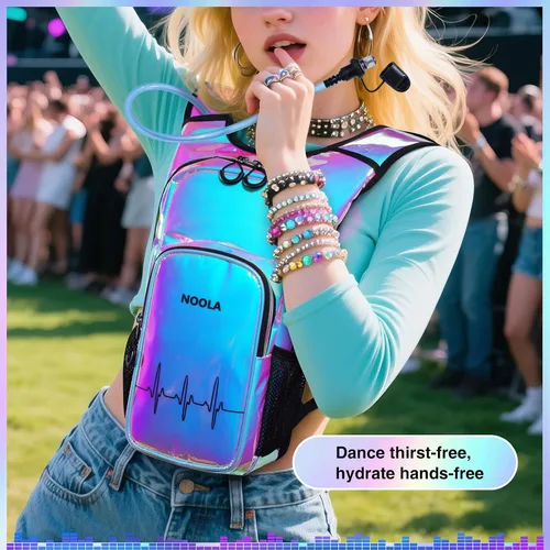 Vista 7 de NOOLA Mochila de hidratación rave, mochila de agua con vejiga de agua de 2 L, accesorios esenciales para festivales para mujeres y hombres