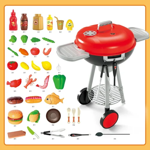 Vista 6 de Juego de parrilla de barbacoa de 79 piezas para niños, juego de cocina con aerosol realista, luz y sonido, juguete interactivo para niños y niñas