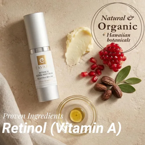 Vista 3 de Crema de noche orgánica de retinol, antienvejecimiento para la noche crema hidratante facial natural con ácido hialurónico, manteca de karité y aloe