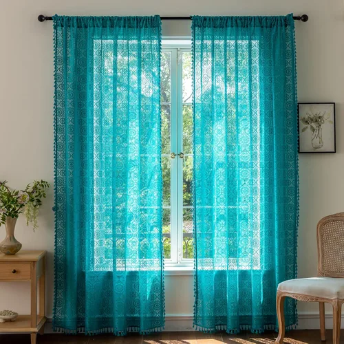 Vista 15 de YJ YANJUN - Cortinas de café boho, 24 pulgadas de largo, 2 paneles, cada una de 59" de ancho x 24" de largo, beige, con crochet, cortinas de cocina