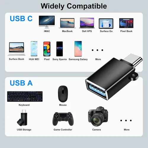 Vista 2 de Adaptador USBC a USB, paquete de 4, adaptador USB C a A, conector USB C macho a USB hembra, convertidor de cable USB OTG para iPhone 16 15, MacBook