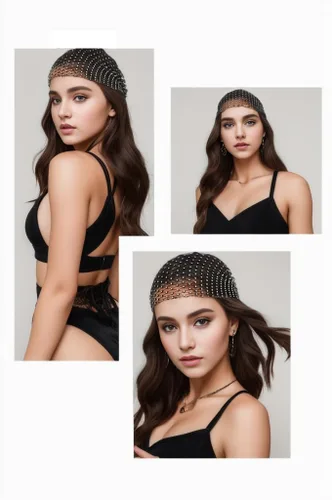 Vista 4 de Bufanda para la cabeza con diamantes de imitación para mujer, gorra elástica, turbante, diadema de discoteca, gorra de malla de cristal, redecillas