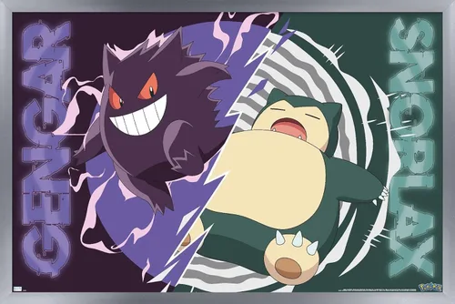 Vista 11 de Trends International Pokémon - Póster de pared de batalla de Gengar Snorlax, 22.4 pulgadas de largo x 14.7 pulgadas, versión enmarcada de madera