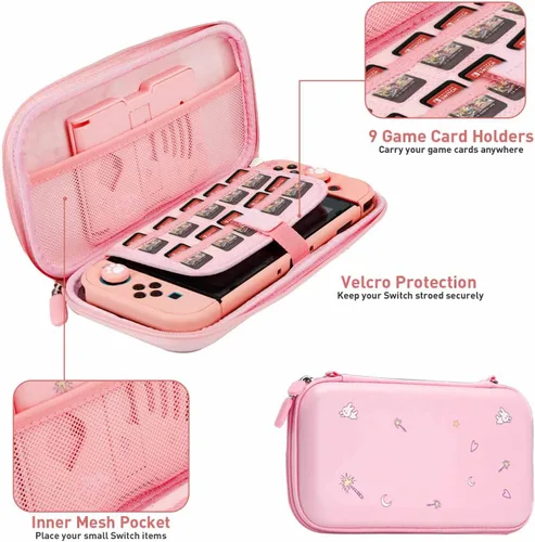Vista 2 de Accessories Bundle for Nintendo Switch OLED - YOOWA girly Accessory Kit NS Oled Set with Carrying Case Protective Cover Screen Protector Game Card
