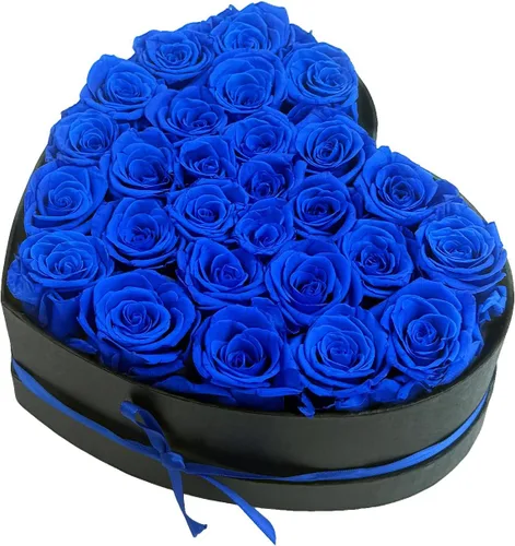 Vista 8 de Rosas preservadas en forma de corazón, flores para siempre (16 rosas azules)