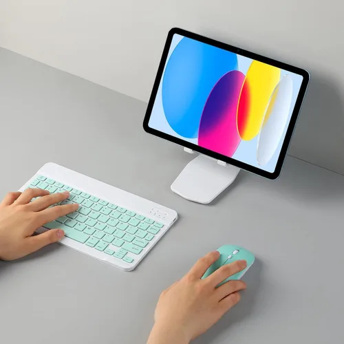 Vista 5 de Juego de teclado y mouse inalámbricos inalámbricos recargables con Bluetooth, teclado compacto y portátil ultrafino para Verde
