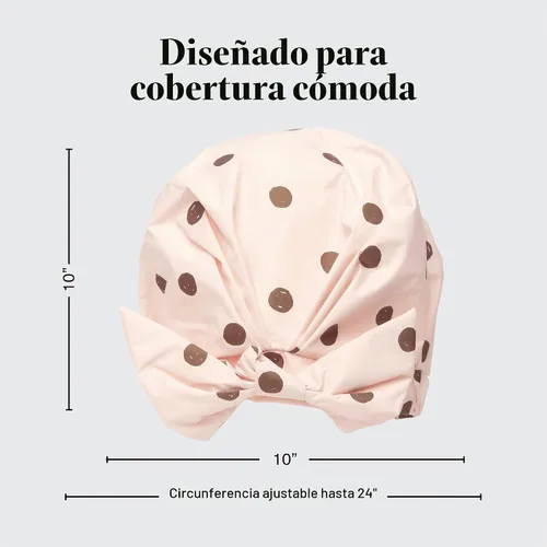 Vista 4 de Gorra de ducha Kitsch Luxe, reutilizable e impermeable, resistente al moho, forrada y acondicionada Blush Dot