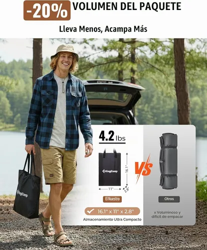 Vista 3 de KingCamp FLEXIREST 5.0 - Colchoneta inflable para acampar, individual 29.9 in-Solo