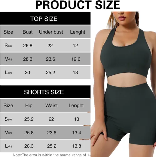 Vista 6 de Conjunto de entrenamiento para mujer, 2 piezas, sin costuras, para gimnasio, yoga, pantalones cortos de cintura alta, brasier deportivo, ropa